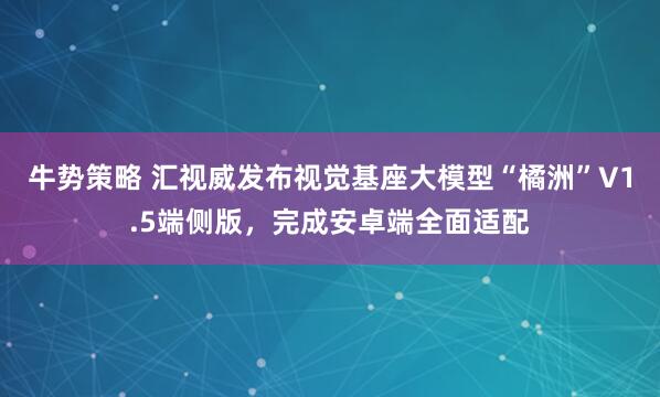 牛势策略 汇视威发布视觉基座大模型“橘洲”V1.5端侧版，完成安卓端全面适配